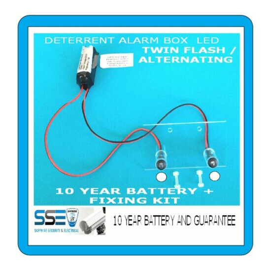 Deterrent Alarm Siren LEDs inc Fixing Kit+(10 Yr Batt) Twin Flashing White LED's image {1}