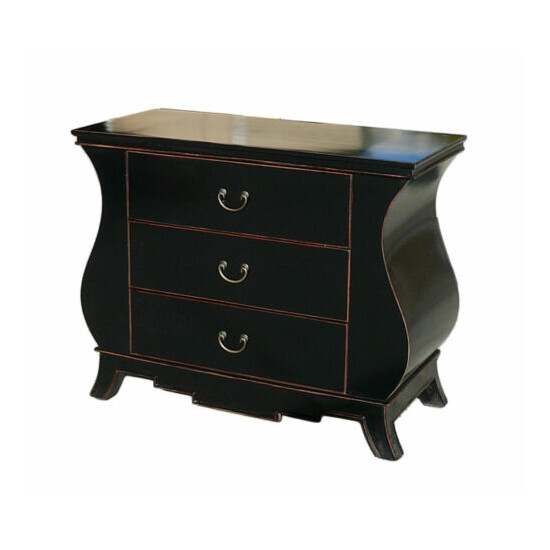 Chinese Black Lacquer Curve Legs 3 Drawers Dresser Cabinet cs1152 image {2}