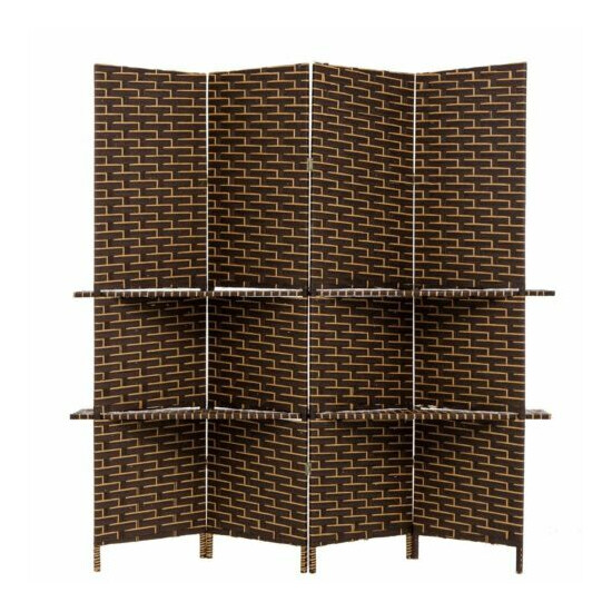 THY COLLECTIBLES Freestanding Woven Bamboo 4 Panels Hinged Privacy Panel... image {1}