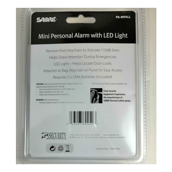 SABRE® Mini Personal Alarm on Key Ring w/ LED Light (PA-MPALL) - New & Sealed image {2}