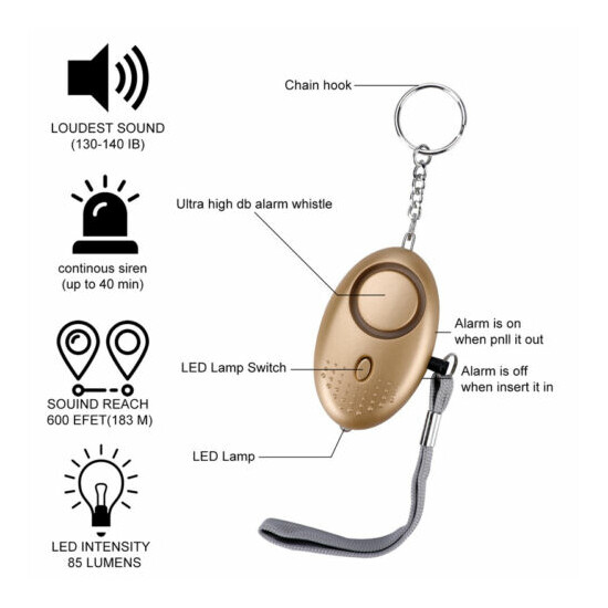 5 Pack Safe Sound Personal Alarm Keychain LED Light 140DB Emergency Self Defense image {4}