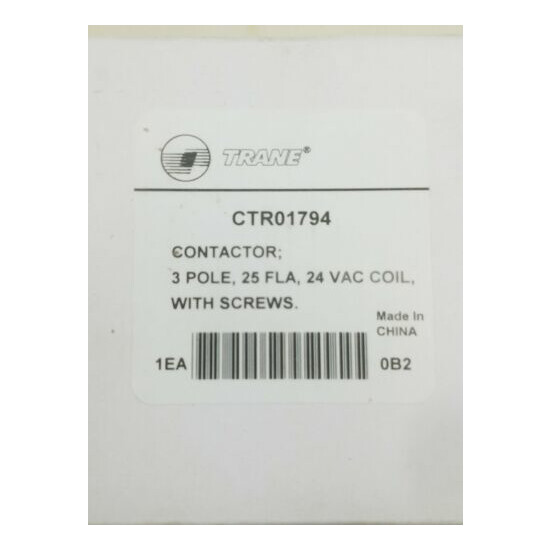 TRANE CTR01794 25 Amp 600 Volt Contactor w/ 24VAC Control Coil - NEW in Box image {3}