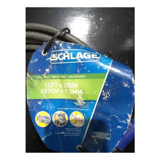 NEW SCHLAGE FLEXIBLE STEEL CABLE 15 Ft x 3/8 Inch  image {4}