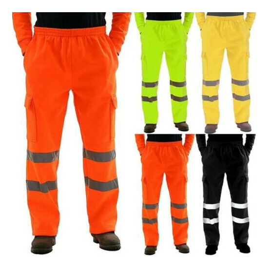 Hi Viz Vis Men Windproof Trouser High Visibility Safety Reflective Work Pants image {1}