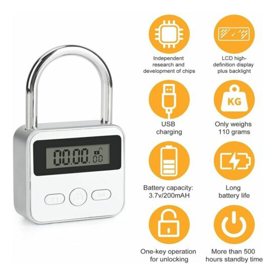 Metal Timer Lock 99 Hour Max Timing Lock Timer Padlock LCD Electronic USB charge image {2}
