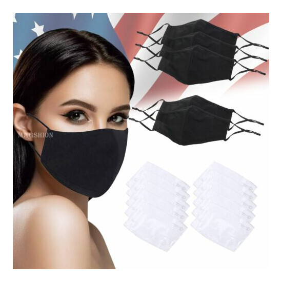 Cotton Cloth Masks With Nose Wire and Filter Pocket + Individual Pack Filter BLK image {12}