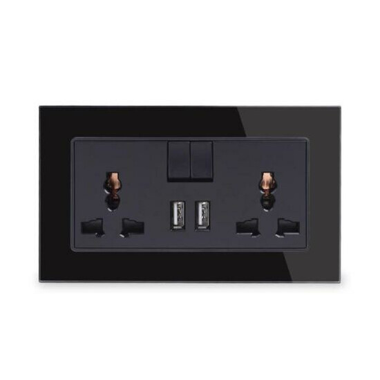 Switched Socket 2 USB Output 2.1A Crystal Glass Panel 13A Universal Wall Outlet image {3}