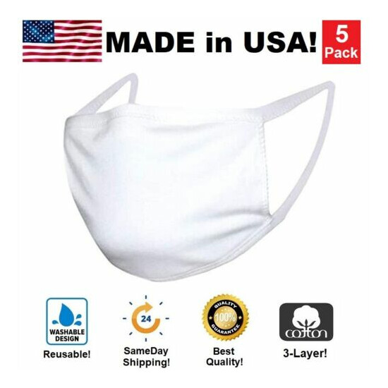 5 Pack White Cotton Face Mask Reusable Washable Breathable Coverings Unisex USA image {1}