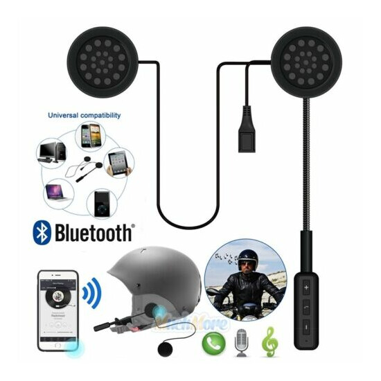 Motorcycle Helmet Headset Speaker Mic Bluetooth 5.0 Handsfree Music Call Control image {1}