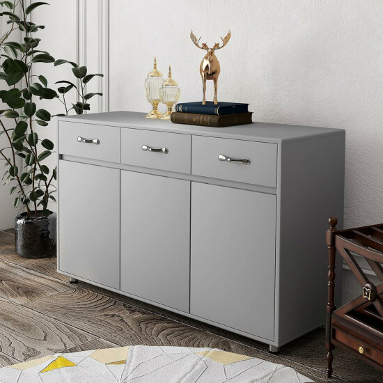 Grey Color Cabinet with 3 Drawers and 3 Doors 2 Different Size Sheling Space image {2}