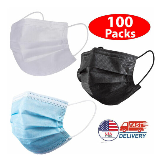 100x Black/Blue/White Face Mask Mouth& Nose Protector Respirator Masks US Seller image {1}