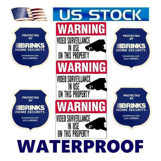 STICKERS FOR WINDOWS BRINKS SECURITY ALARM SYSTEM WARNING+3 ADT'L CAMERAS IN USE image {1}