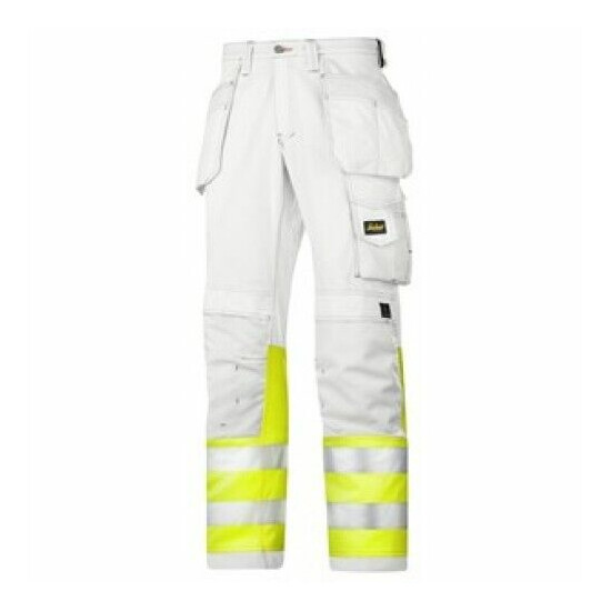 Snickers 3234 Painters Hi Vis Mens Work Trousers White Class 1 SnickersDirec Pre image {1}