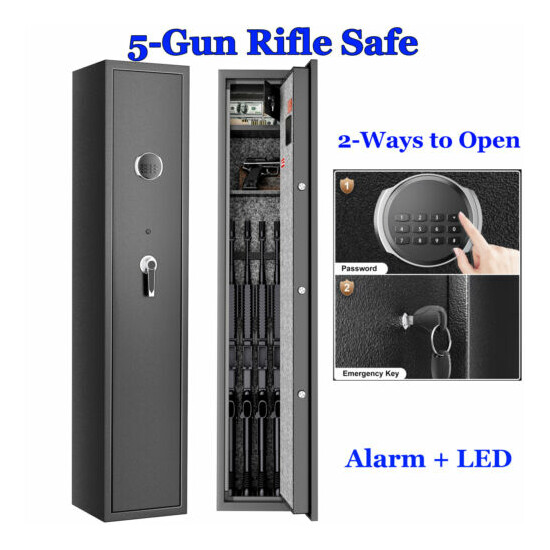 5 Gun Rifle Wall Storage Iron Safe Box Cabinet Double Security Lock Quick Access image {1}
