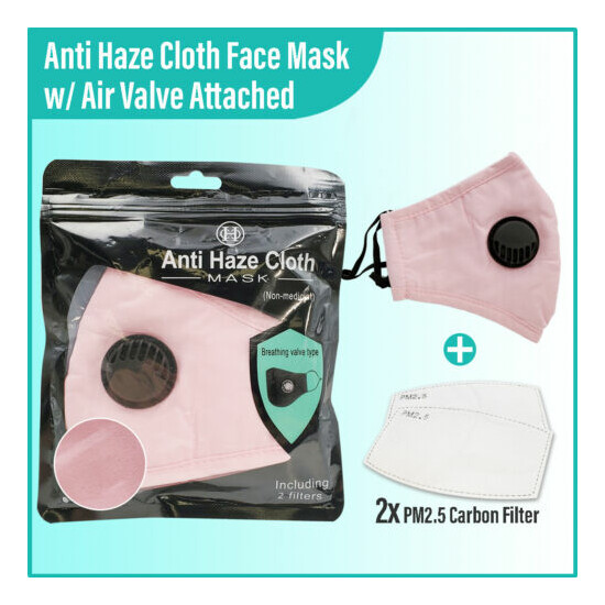 (3 PCS) Reusable Washable Cloth Face Mask w/ Air Valve 2x PM2.5 Filters (Choose) image {11}