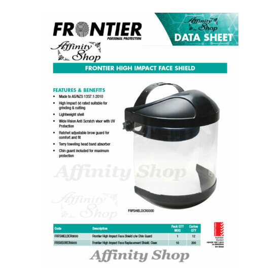 Frontier Face Shield Safety Visor High Impact Protection Faceshield AS/NZS Cert Thumb {2}