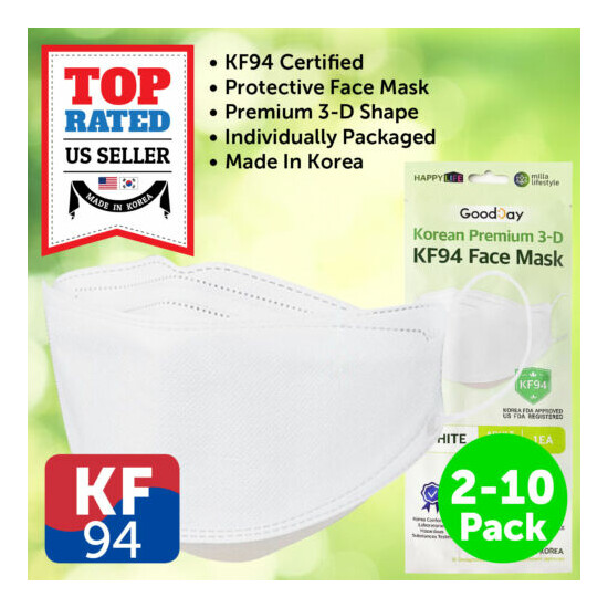 2-10 PCS KF94 Face Mask WHITE Individual Pack Safety Protective Adult Unisex image {1}