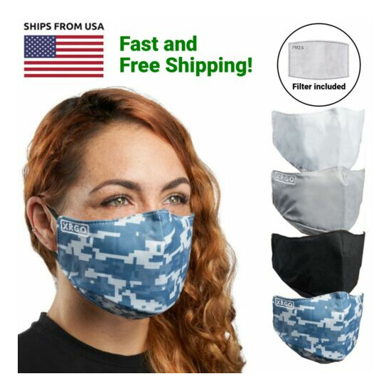 XRGO XM25GR Washable Reusable Cloth Face Mask w/ Carbon Activated Filter Gray image {1}
