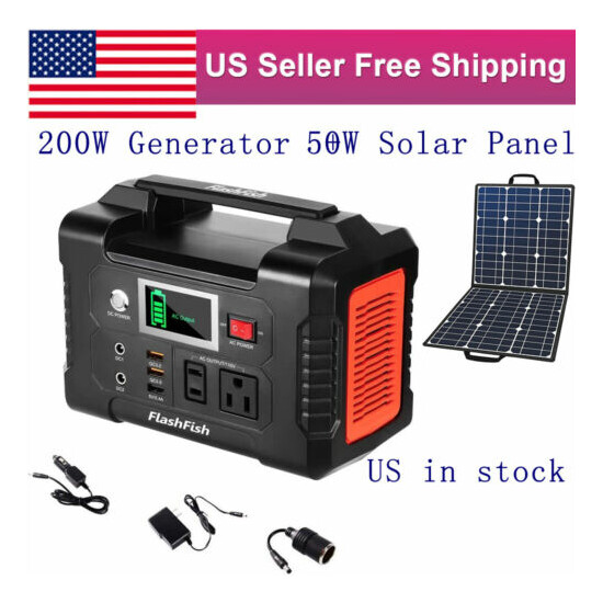 1PC 200W 40800mAh Generator Backup Battery Pack CPAP+ 1PC 50W 18V Solar Panel Thumb {1}