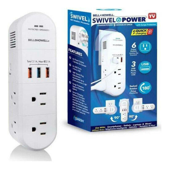 180 Degree Swivel, Power Surge Protector, Electric Charging Station - Brand New image {1}