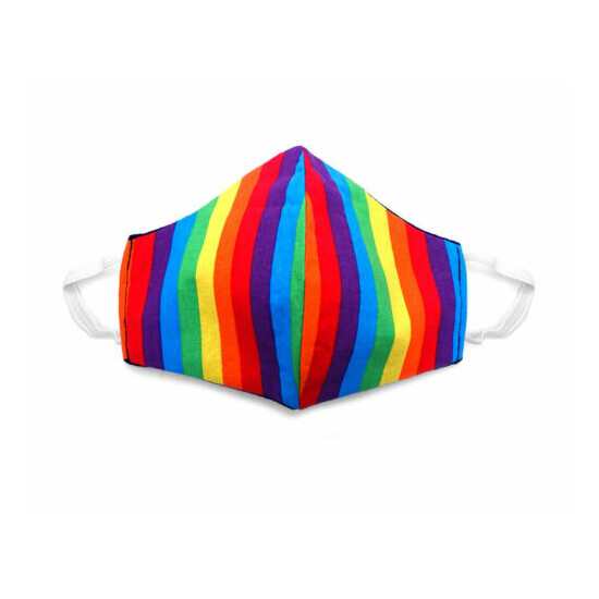 Fabric Face Mask Cotton Reusable Washable Kid Teen USA Handmade Rainbow Stripes image {1}
