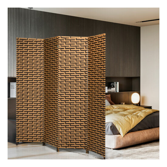 6FT Tall 4 Panel Folding Room Divider Weave Fiber Privacy Partition Screen image {3}