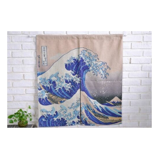 Japanese Door Curtain Tapestry Ukiyoe Hokusai The Great Wave Kanagawa Retro Deco image {4}