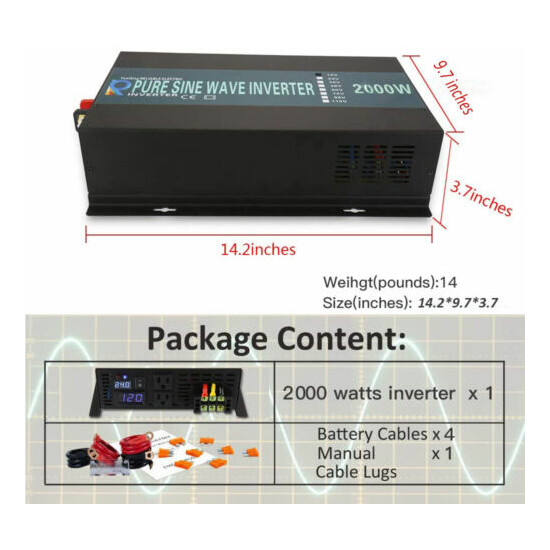 2000W Pure Sine Wave Power Inverter Off Grid 12V DC to 120V AC 60HZ Full Power image {7}