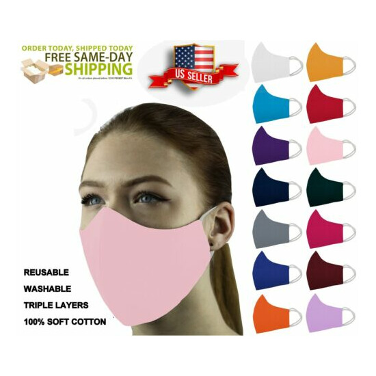 3 Face Masks Set In 3 sizes Triple Layers 100% Cotton Washable Reusable W/Pocket image {78}