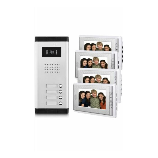 4 Units Apartment Video Intercom Door Phone system 7" Monitor 4 Household image {1}