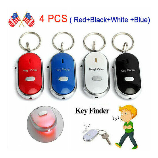 4 PCS LED Lost Key Finder & Locator -Anti Lost Keychain w/Tracker Whistle Sound image {1}