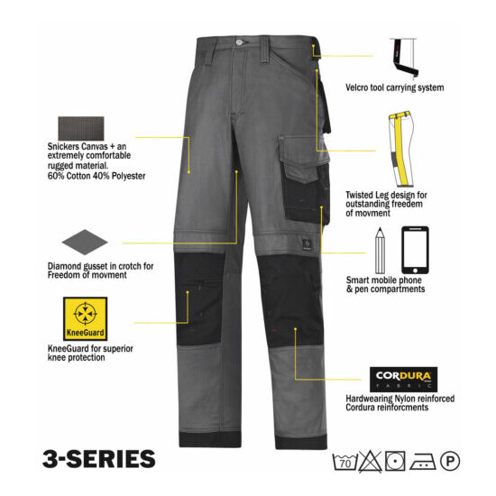 Snickers 3314 Trousers Canvas Work Trousers Snickers Direct Steel Grey - Black image {1}