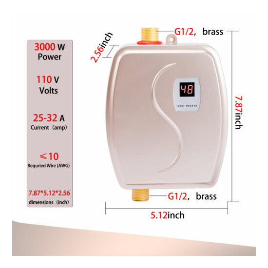  110V 3KW Mini Tankless Instant Hot Heating Water 35-45℃ IPX4 Waterproof image {1}