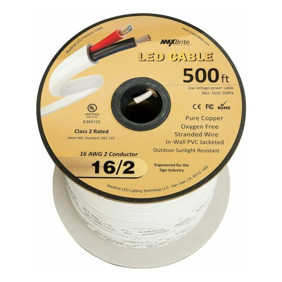 500 ft 16AWG Low Voltage LED Cable 2 Conductor Class 2 16/2 ULC 2 MAXBRITE image {1}