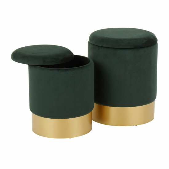 Marla Contemporary/Glam Nesting Ottoman Set in Gold Metal and Green Velvet image {2}