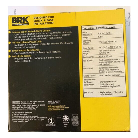 BRK First Alert Smoke Alarm - SA350B 10-Year Lithium Power Tamperproof Detector image {2}