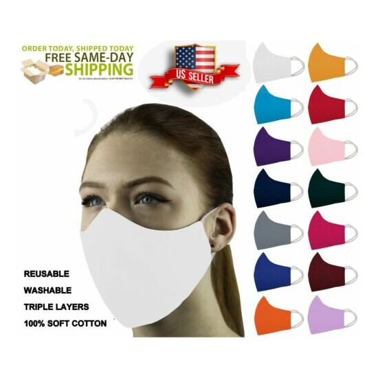 3 Face Masks Set In 3 sizes Triple Layers 100% Cotton Washable Reusable W/Pocket image {90}