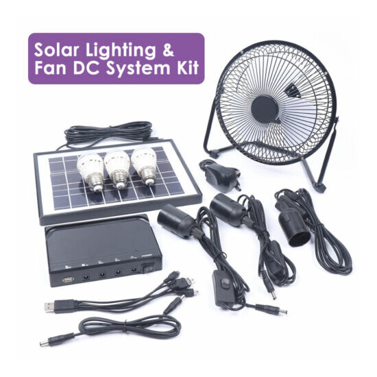 Solar Power Panel USB Charging W/ LED Light & Fan Kit Fits Home Outdoor Camping image {3}