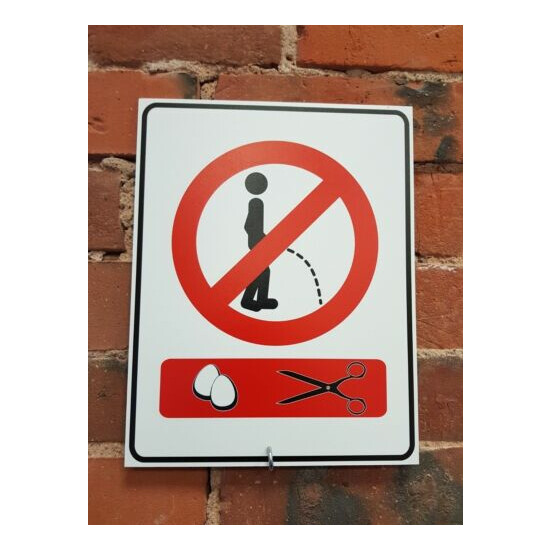 Funny NO PEE sign BALLS AND SCISSORS Warning Pee Prohibition Sign DANGER image {1}