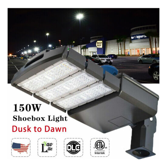 LED Shoebox Area Light 150Watt Outdoor Parking Lot Light Dusk to Dawn Commercial Thumb {1}