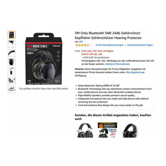 3M/Peltor WorkTunes SNR24dB Bluetooth "only" Digital HiFi Hearing Protection Headphones  image {2}