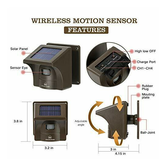 Solar Driveway Alarm System Wireless Long Range Outdoor Motion Sensor Detector image {2}
