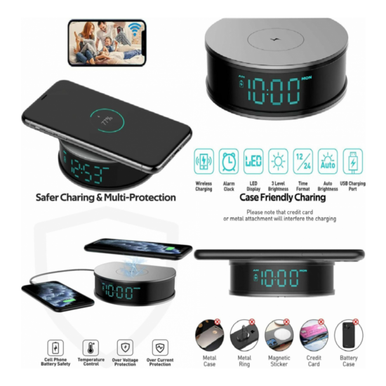 1080P Camera Alarm Clock with 15W Wireless Charger, LIZVIE Security Camera...  image {1}