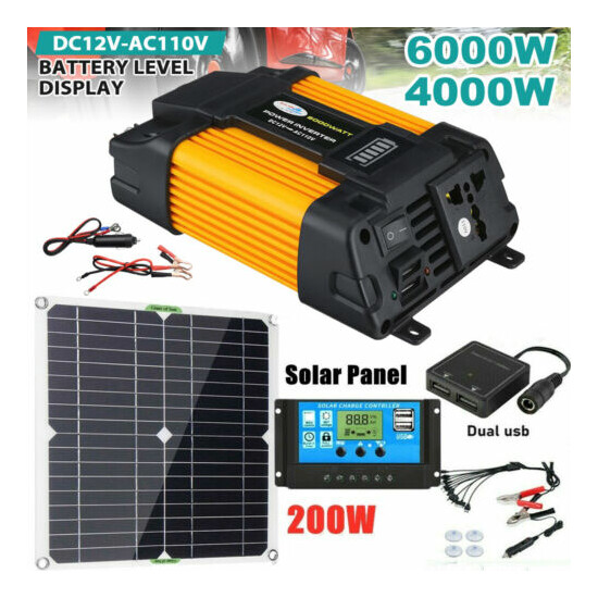 200W Solar Panel Controller Kit 12V 100A 6000W Car Van Power Inverter Converter image {1}