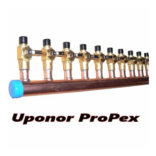 11/4" Copper Manifold 1/2" Pex Uponor ProPEX (With&Without Ball Valve) 2-12 Loop image {1}