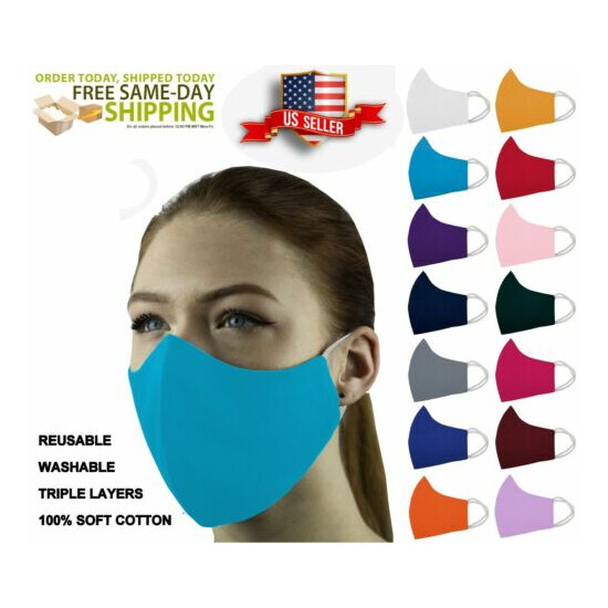 3 Face Masks Set In 3 sizes Triple Layers 100% Cotton Washable Reusable W/Pocket image {66}