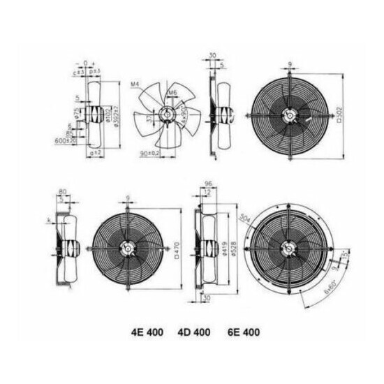 Universal 400mm Axial Fan 1 PHASE SUCTION 1430RPM 230V 50Hz 160W 0.73A 4E400S image {3}