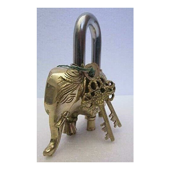 Padlock with Keys Working Functional Brass Made Type Elephant Brass Finish image {2}