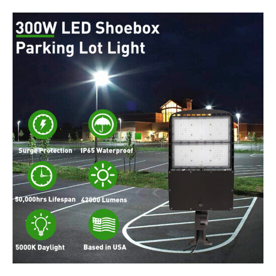 300W LED Shoebox Parking Lot Lights with Photocell 5000K 42000LM Wall Mount  image {2}