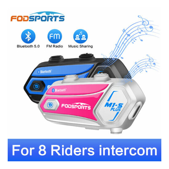 2x M1-S Plus Motorcycle Intercom 2000m for 8 Riders Group Talk Simultaneously FM image {1}